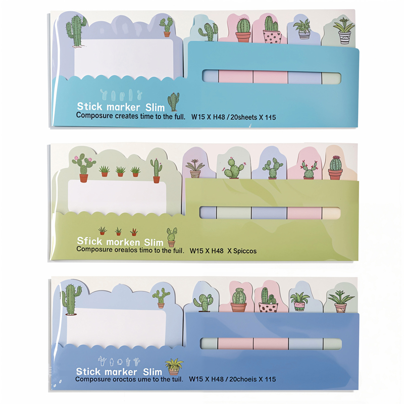 کاغذ یادداشت فانتزی استیک نوت طرح کاکتوس بسته 3 عددی